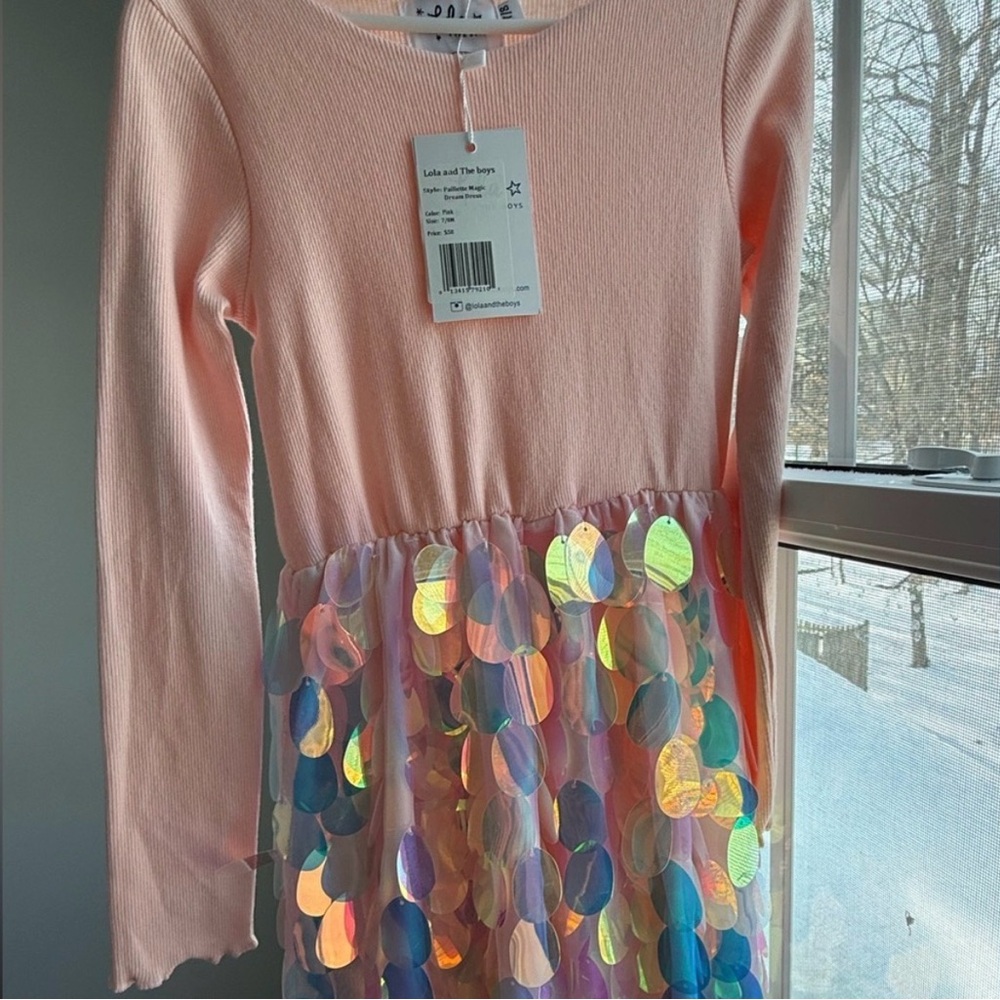 Lola + The Boys Light Pink Long-Sleeve Dress with Iridescent Sequin dress